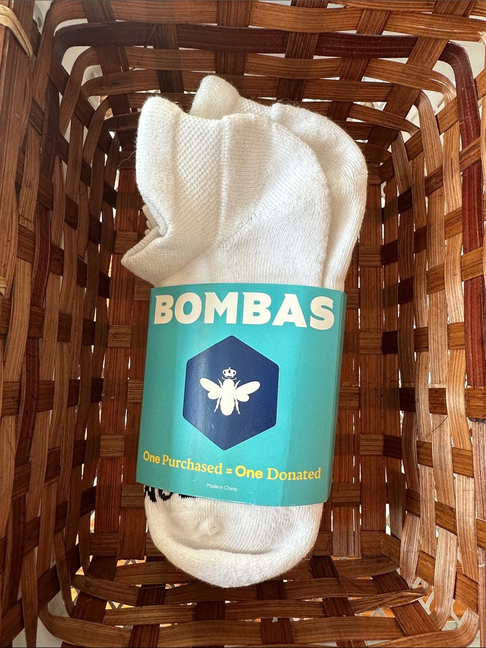 Bombas White Athletic Ankle Socks with Teal Branded Band